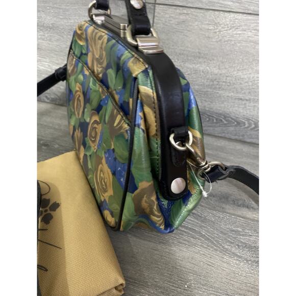 Patricia Nash GRACCHI SATCHEL Blue Sky Rose Leather flower bag B000574 - Picture 6 of 10